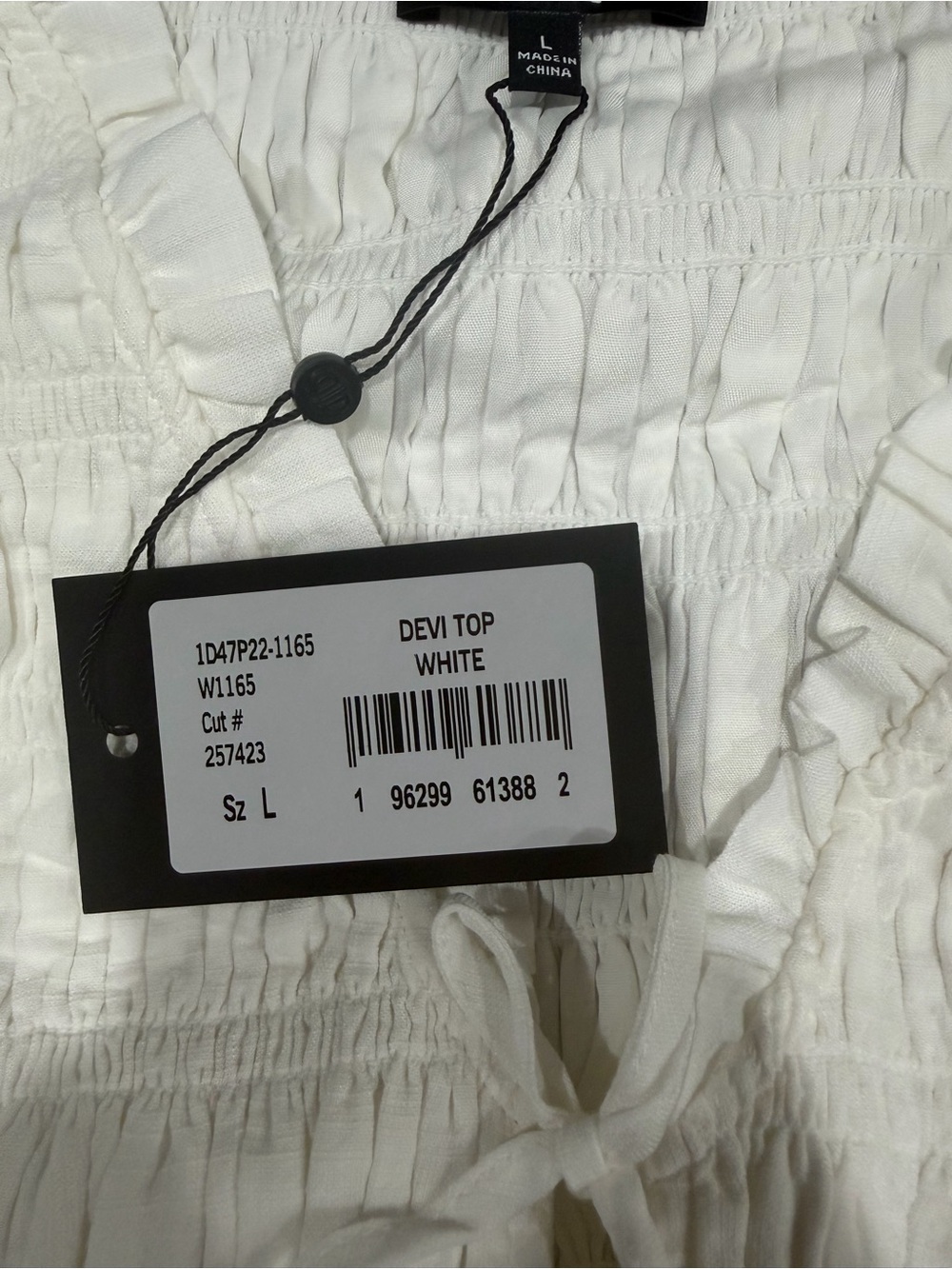 PAIGE Devi Off-White Smocked Ruffle Top - Picture 5 of 5